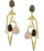 Golden Earrings with Labrorite Garnet and Pink Opal Stones