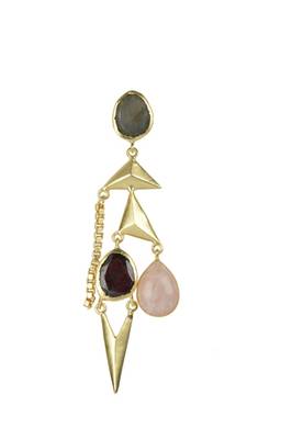 Golden Earrings with Labrorite Garnet and Pink Opal Stones 2