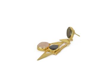 Golden Earrings with Labrorite Garnet and Pink Opal Stones 3