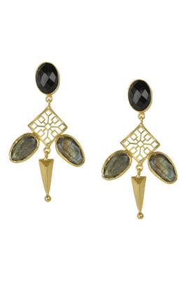 Golden Earrings with Black Onex and  Labrorite Stones 1
