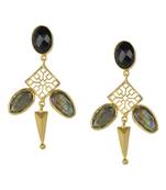 Golden Earrings with Black Onex and  Labrorite Stones