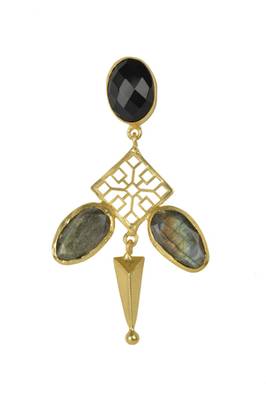 Golden Earrings with Black Onex and  Labrorite Stones 2