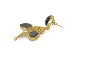 Golden Earrings with Black Onex and  Labrorite Stones 3