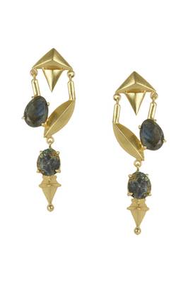 Golden Earrings with All  Labrorite Stones 1