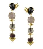 Golden Earrings with Black Onex Stones