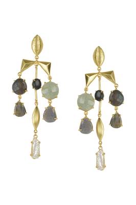 Golden Earrings with Black  Labrorite Labrorite  Black Onex Green Aventurine andLabrorite Stones 1