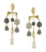 Golden Earrings with Black  Labrorite Labrorite  Black Onex Green Aventurine andLabrorite Stones
