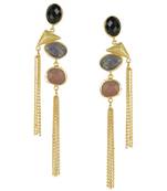 Golden Earrings with Black Onex Labrorite Baige Stones