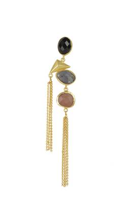 Golden Earrings with Black Onex Labrorite Baige Stones 2