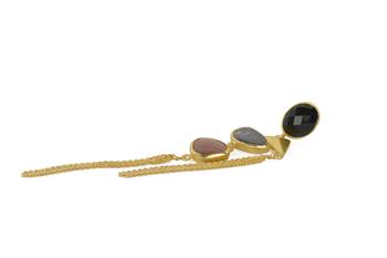 Golden Earrings with Black Onex Labrorite Baige Stones 3