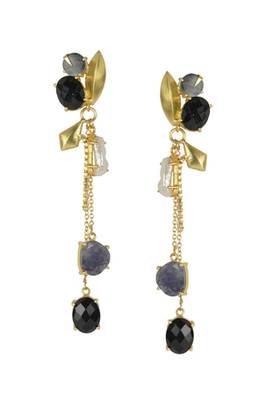Golden Earrings with Howiolite and black onex Stones 1
