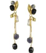 Golden Earrings with Howiolite and black onex Stones