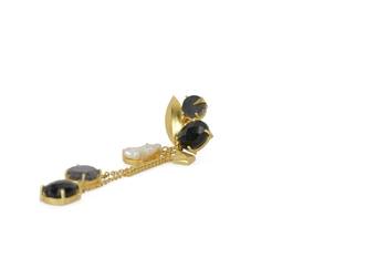 Golden Earrings with Howiolite and black onex Stones 3
