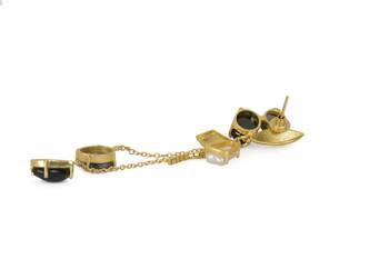 Golden Earrings with Howiolite and black onex Stones 4