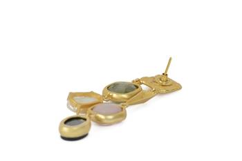 Golden Earrings with Labrorite Viva Pearl Pink Opal and Black Onex Stones 4
