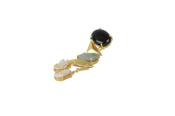 Golden Earrings with Black Onex Green Aventurine and Viva Pearl Stones 3