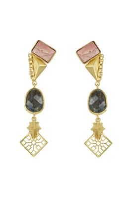Golden Earrings with Rhodocrosite and  Labrorite Stones 1