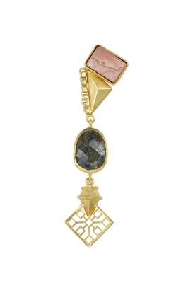 Golden Earrings with Rhodocrosite and  Labrorite Stones 2
