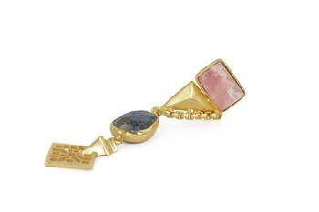 Golden Earrings with Rhodocrosite and  Labrorite Stones 3