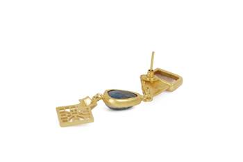 Golden Earrings with Rhodocrosite and  Labrorite Stones 4