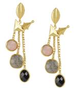 Golden Earrings with Pink Opal Labririte Black Onex Stones
