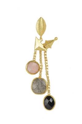Golden Earrings with Pink Opal Labririte Black Onex Stones 2