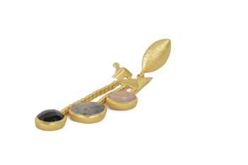 Golden Earrings with Pink Opal Labririte Black Onex Stones 3