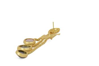 Golden Earrings with Pink Opal Labririte Black Onex Stones 4