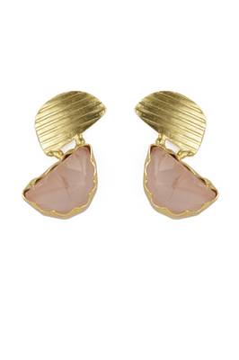 Golden Earrings with Rose Quartz Stone 1