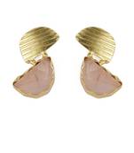 Golden Earrings with Rose Quartz Stone