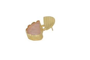 Golden Earrings with Rose Quartz Stone 3