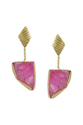 Golden Earrings with Pink  Druzy Stone 1