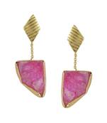Golden Earrings with Pink  Druzy Stone