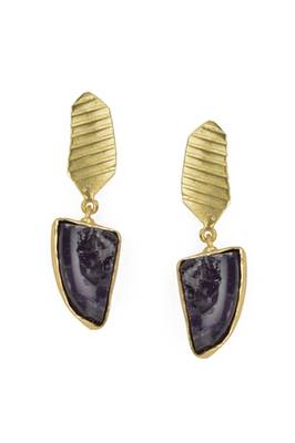 Golden Earrings with Black  Agate Stone 1