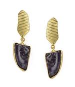 Golden Earrings with Black  Agate Stone