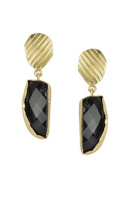 Golden Earrings with Black Onex Stone 1