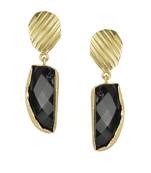 Golden Earrings with Black Onex Stone