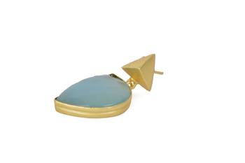Golden Earrings with Aqua Stone 3
