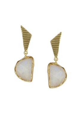 Golden Earrings with White Moon Stone 1