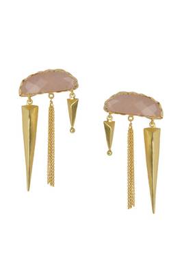 Golden Earrings with Rose Quartz Stone 1