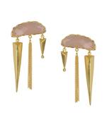 Golden Earrings with Rose Quartz Stone