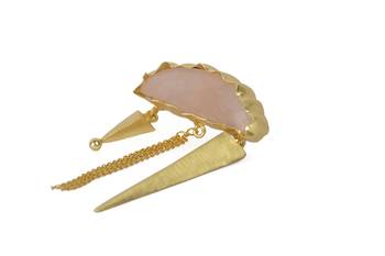 Golden Earrings with Rose Quartz Stone 3