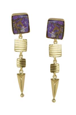 Golden Earrings with Purple Copper Bhatti Stone 1