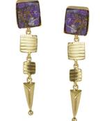 Golden Earrings with Purple Copper Bhatti Stone