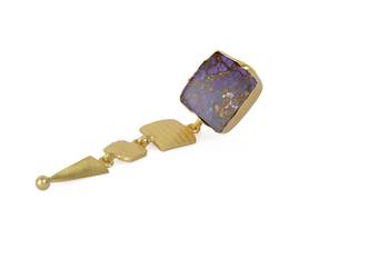 Golden Earrings with Purple Copper Bhatti Stone 3