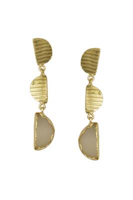 Golden Earrings with White Moon Stone 1