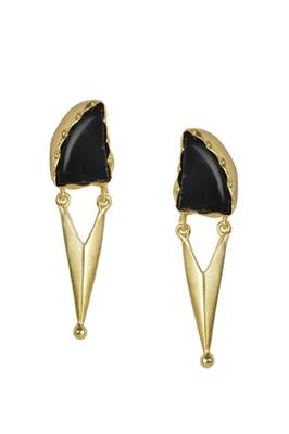 Golden Earrings with Black Onex Stone 1