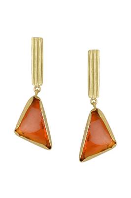 Golden Earrings with Citrin Orange Glass Stone 1