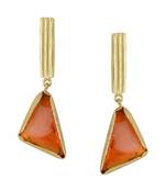Golden Earrings with Citrin Orange Glass Stone