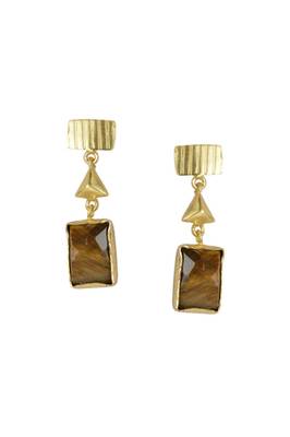 Golden Earrings with Tiger Eyes Stone 1